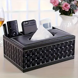 Elegant Faux Leather Tissue Box Holder with Remote Control and Desktop Organizer - Chic Living Room Decor Accessory Made of Faux Leather, Rectangular And Multifunctional, Suitable for Living Rooms, Offices, And Bedrooms