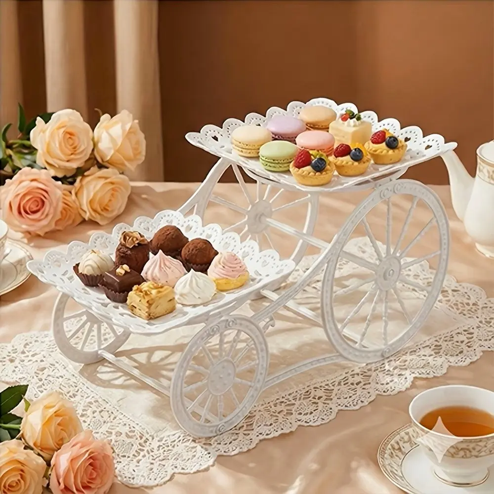 European Style Plastic Hand Truck Dessert Rack, Party Dessert Stand, Multi-Layer Fruit Tray, Living Room Tea Table Candy Dish, Ideal Afternoon Tea Display, Cupcake Display Stands