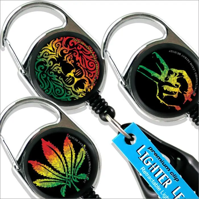 Premium Clip Lighter Leash® Retractable Keychain - Rasta Series, Fashion Accessory Keychains, Retractable Keychain Keychains