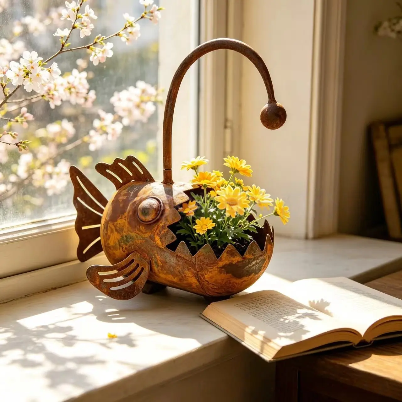 Rusty Metal Fantasy Fish-Shaped Art Ornaments - Outdoor Courtyard Garden, Balcony Decorative Lanterns and Flower Pots for Home Supplies