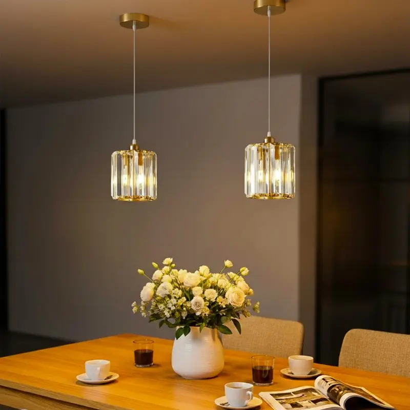 Crystal Hallway Pendant Light E27 Base, Modern Nordic LED Ceiling Lamp, Decorative Lights, Adjustable Indoor Lighting for Balcony Stairs, LED Chandelier Light