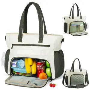 Babysun Lunch Tote Bag for Women, 15.6" Laptop Tote Bag with Insulated Lunch Compartment, Quilted Computer Handbag for Business Work Nurse  Office Collage  Casual