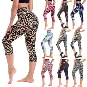2026 Summer Slimming European and American Style Capri Pants High Waist Printed Leggings Slim Fit Butt-Lifting Sports Pants Yoga Pants