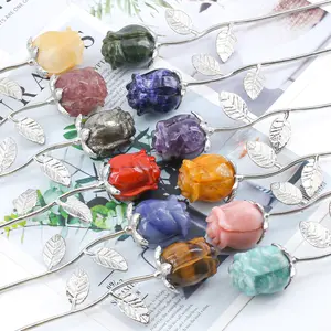 SG Shop | 15cm Crystal Rose Ornament | Handmade Stone Flower with Silver Stem | Elegant Gift Decor