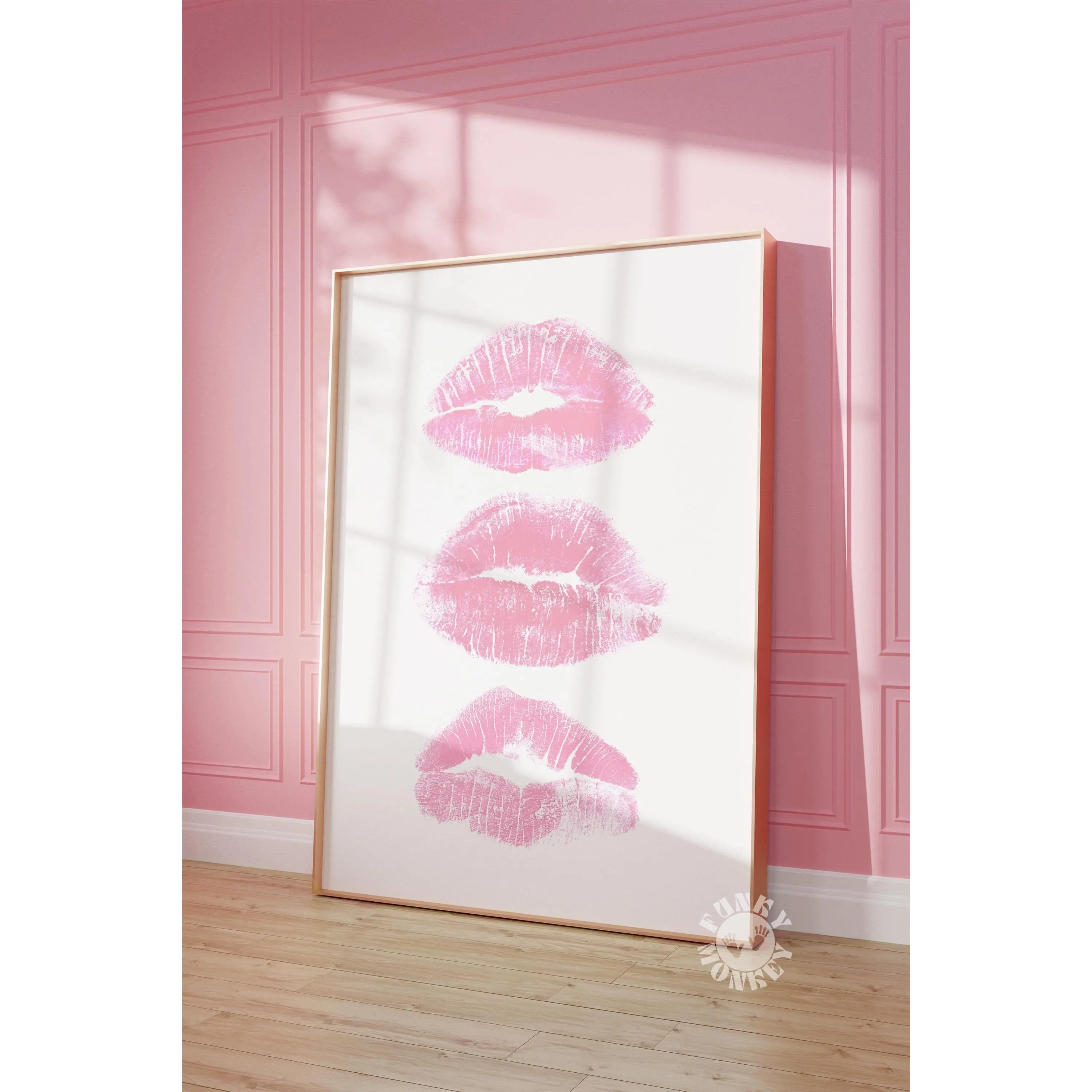 Kiss Lips Wall Art Print , Pink Kisses Print, Trendy Printable Poster, Girly Print, Coquette Decor, Apartment Aesthetic