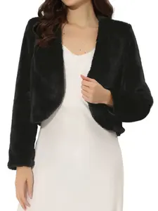 INSPIRE CHIC Cropped Jacket Faux Fur Long Sleeve Open Front Wedding Bolero Winter Coat