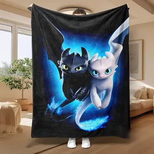 1pc How to Train Your Dragon Night Fury Light Fury Fleece Blanket Soft Warm Skin Friendly for Bed Office Sofa Camping Travel Gift