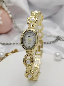 New Ladies' Oval Watch Bracelet, Steel Band Quartz Watch, Vintage Luxurious Faux Pearl, Elegant Women's Wristwatch, Fashionable Stylish Watch, Quartz Analog Watches
