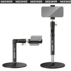 NEEWER MT010 Phone Stand for Desk, Adjustable Office Table Phone Holder Mount Compatible with iPhone/Android, 360° Ball Head, Foldable Arm, Weighted Metal Base, best for creators/vlogger/blogger, Fit for Zoom, Video, Record Filming summervibes