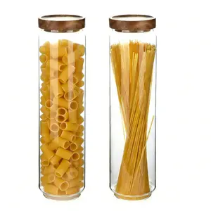2-Piece 51 fl oz (1.6 qt/1.5L) Extra-Large Borosilicate Glass Food Storage Jar Set, Airtight Wood Lid Containers with Silicone Seal, BPA-Free Food Safe Pantry Jars for Cereal, Oats, Snacks, Flour, Pasta, Spaghetti, Noodles, New Year Kitchen