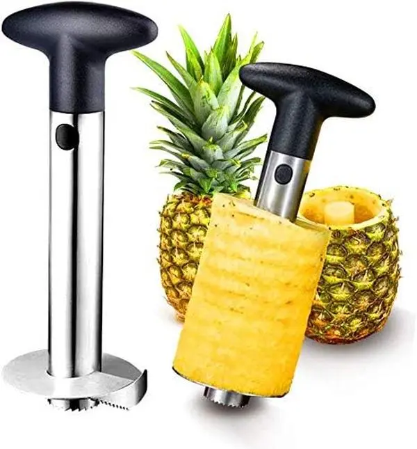 Stainless Steel Pineapple Slicer-Corer-Peeler with Handle, 1pc Rustproof Multi-Use Food-Safe Kitchen Utensil for Home Cooking in Modern Kitchens, Durable Fruit Tool, No
