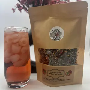 Summer Bliss organic herbal tea Organic raspberry leaf, organic hibiscus, organic strawberry, organic apple, organic orange peel, organic rosehips, loose leaf tea Beverage Sweet