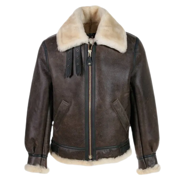 Ollie Men's Classic Leather Fur Lining Bomber Jacket Brown