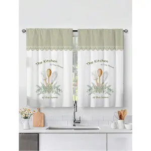 2pcs Plants Print Kitchen Curtains,Without Holes Curtain, Cutlery Printed Short Curtains,Refer To Bedroom Office Kitchen Living Room Study Home Decor