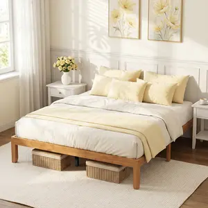[Father's Day Gift] Sibeds Minimalist Solid Wood Queen Platform Bed Frame, 12" Wooden Bed Base with Dense Slats, Heavy Duty Support Legs, No Box Spring Needed, Natural Oak summergarden