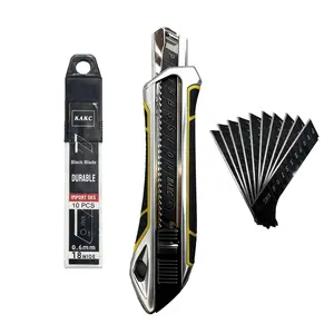 18mm retractable utility knife with zinc alloy blade holder, heavy-duty foldable box cutter, and 10 SK5 blades for cartons, cardboard, and boxes, perfect for office and home use.