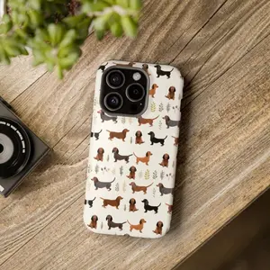 Dachshund Plant Pattern Compatible Durable Phone Case for 16, 15, 14, and 13 Pro Max Plus Phone Cases. Durable and Sturdy. Dachshund Gift.