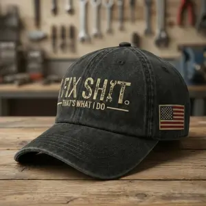 I Fix Shit Dad Hat – Vintage Washed Cotton Baseball Cap, Adjustable Fit, Funny Gift for Men, Dad, Father’s Day