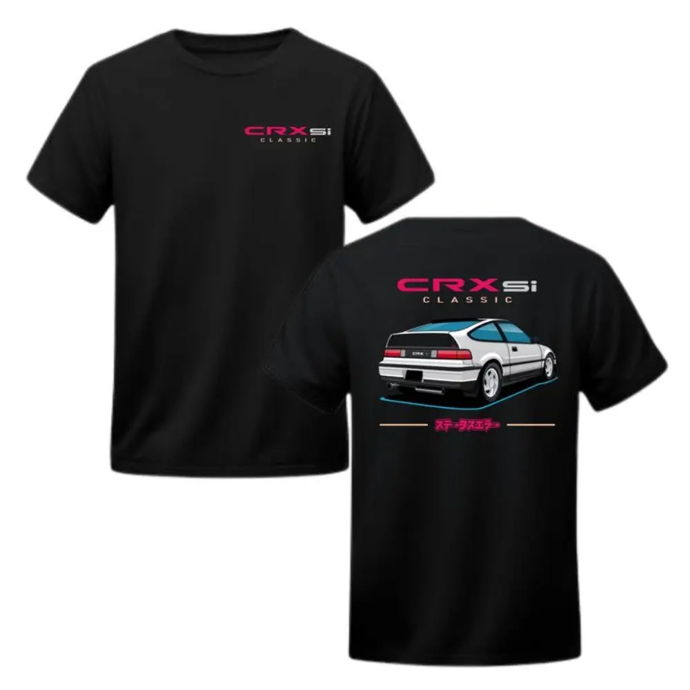 Men's Classic Fit 100% Cotton Casual JDM CRX Si Graphic T-Shirt - Short Sleeve Chic All-Seasons Vintage Streetwear with 2-Sided Fade-Resistant Digital Print
