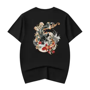 Kh880 Niepce Japanese Streetwear Koi Embroidery Tee for Men