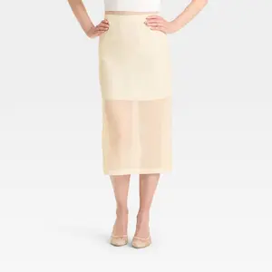 A New Day Women's Sheer Midi A-Line Skirt - Recycled Polyester Woven Fabric, Full Lining, Side Zipper, Regular Fit, Lightweight, Casual Bottom