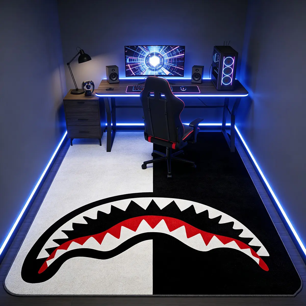 Stitched Colorblock Shark Mouth Rug, American Street Style American Fashion Living Room Entrance Durable Carpet, Handmade Tufted High Elastic Art Mat, Home Decor Rugs, Decorative Rug, Decorative Area Rug