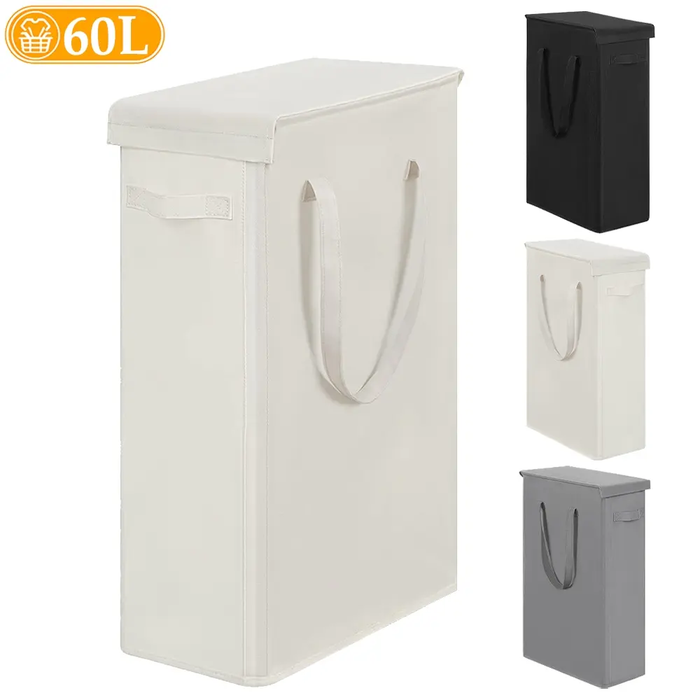 60L Ultra-Thin Laundry Basket, Folding Laundry Basket, Foldable Design with Handle, Portable Collapsible Laundry Hamper for Dorms & Bedrooms, No Lid/waterproof Cover Options, Dirty Clothes Basket