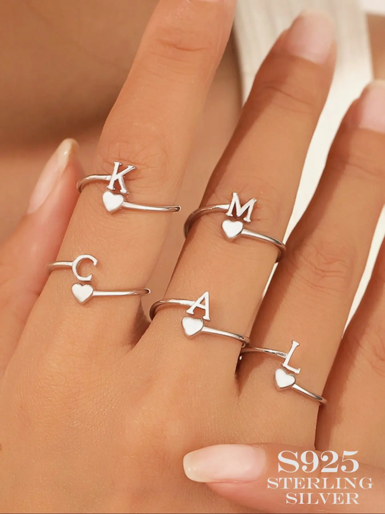 S925 Sterling Silver  Alphabet Ring A-Z, Minimalist Open-Design Adjustable Initial Rings Women's Stacking Ring, Chic Jewelry for Fashionable Gifts Stackable Rings