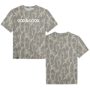 Mossy Oak White GOD IS GOOD Printing On Original Bottomland Camouflage Camo T-Shirt – Soft & Breathable Tee
