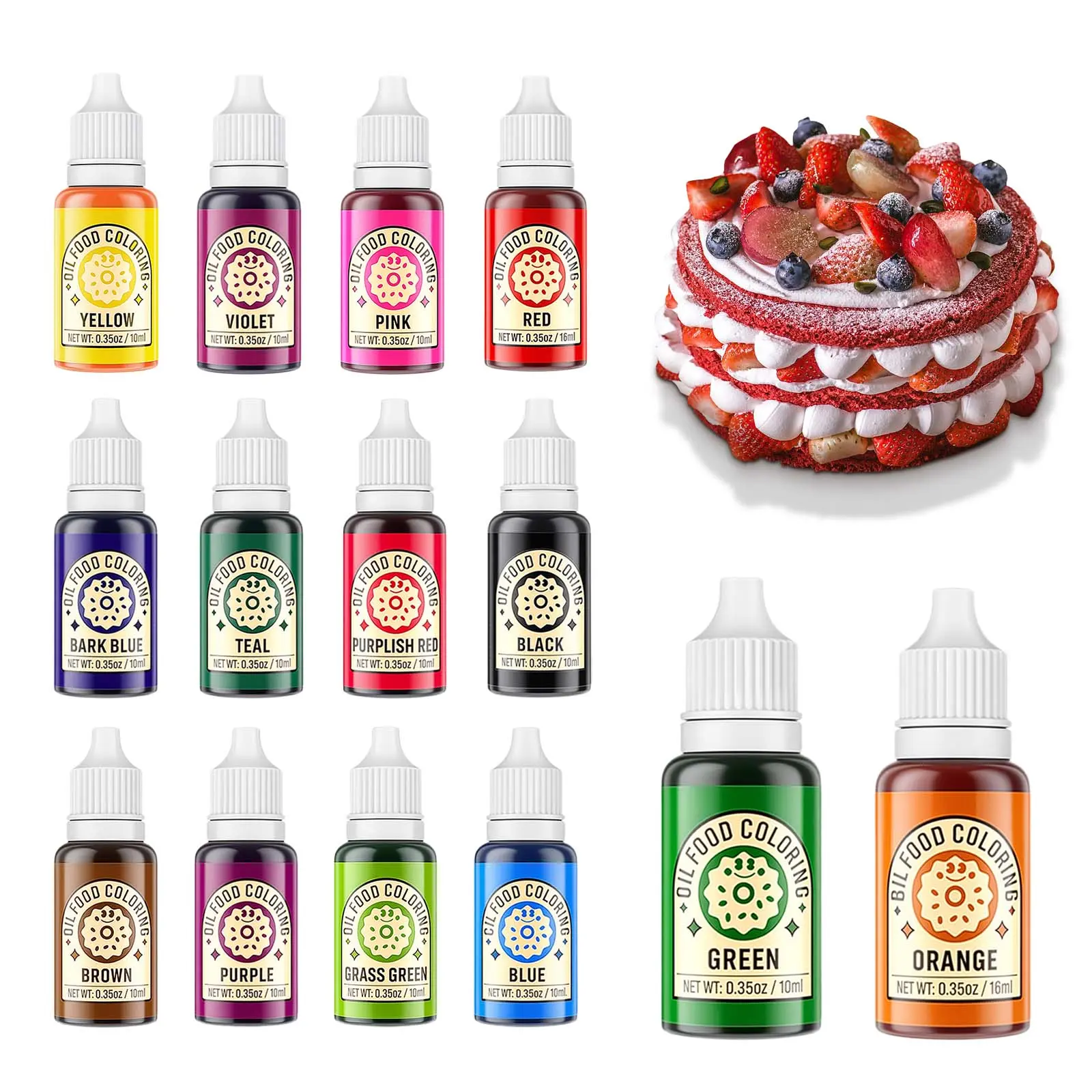 Oil-Based Food Coloring for Chocolate 14x10ml Colors Set Edible Oil Food Dye( No Water Needed / Keep Warm) for Childrens' day&Baking Cake,ChocolateCoveredTreats,Cookies,Icing Fondant Meringues Decorating Chrismass Birthday 35 Fl. Oz Bottles Bake