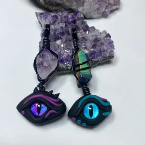 Dragon Eye Pendants - Handmade Polymer Clay Pendant with Cord Necklace Included, Unique Design Trendy Fashionable Accessories Jewelry