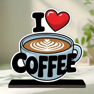 Wooden Creative Desktop Plaque Decoration I Love Coffee, Artificial Wood Kitchen Decor, Room Decor, Coffee Lover Home Gift, Classic Coffee Cup Decor Signs