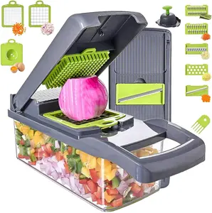 12-in-1 Multifunctional Vegetable & Food Chopper, Professional Onion Chopper with 7 Stainless Steel Blades, Vegetable Cutter with Container for Salad, Potato, Carrot, Garlic, Fruits, Herbs – Essential Kitchen Tool for Cooking & Meal Prep