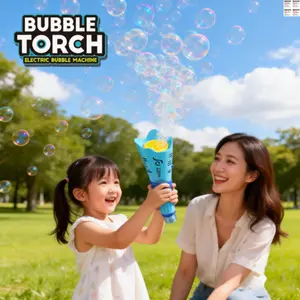 Rechargeable Bubble Machine Torch, 21 Holes Dense Bubbles, Kids Fun Toy, Spring Outdoor Birthday Party Halloween Gift, 3-12 Years Unisex
