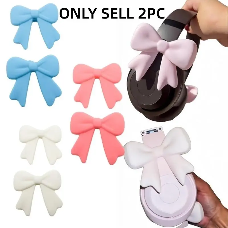Silicone Bow Earphone & Headset Accessories, 2-Pack Cute Earphone Clips - Soft and universal Headphones accessories, stylish bowknot decorations, suitable for streamers, gaming girls, and esports enthusiasts; a great gift for gamers.