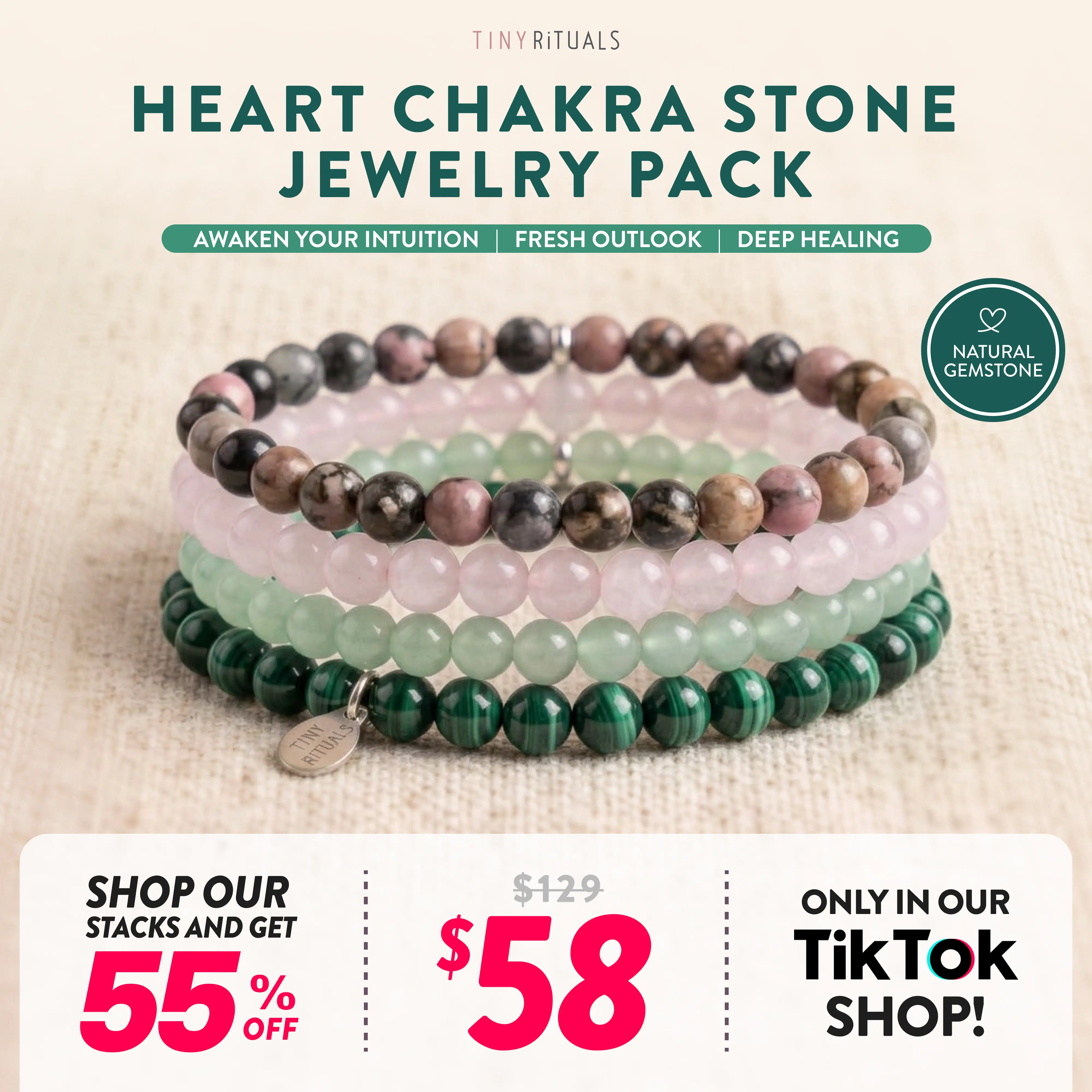 TINY RiTUALS Heart Chakra Semiprecious Stone Jewelry Pack