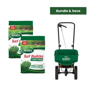 Scotts Turf Builder Lawn Food + EdgeGuard Mini Broadcast Spreader Bundle – Fast-Greening Fertilizer System (Up to 5,000 sq ft)