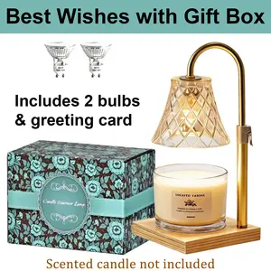 Flameless Candle Warmer Lamp Gold Diamond Grid Glass Pattern Timer Height Adjustable Solid Wood Base Home Aroma Mom Souvenir Gift