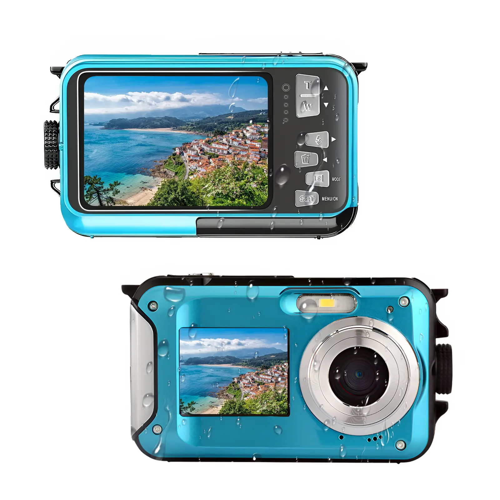 Waterproof Compact Digital Camera with Dual Screens, Point-and-Shoot Camera, 16X Digital Zoom, Memory Card Included for Travel, Beach Trips, Everyday Moments