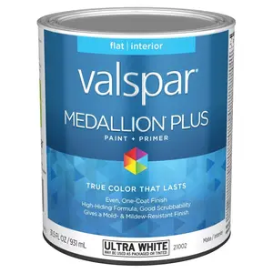 212 MAIN Valspar 1 qt. Medallion Acrylic Latex Exterior House Trim Paint & Primer, White - 1 Coat Coverage, Outdoor Use, Stain Resistant, Ultra Flat Finish