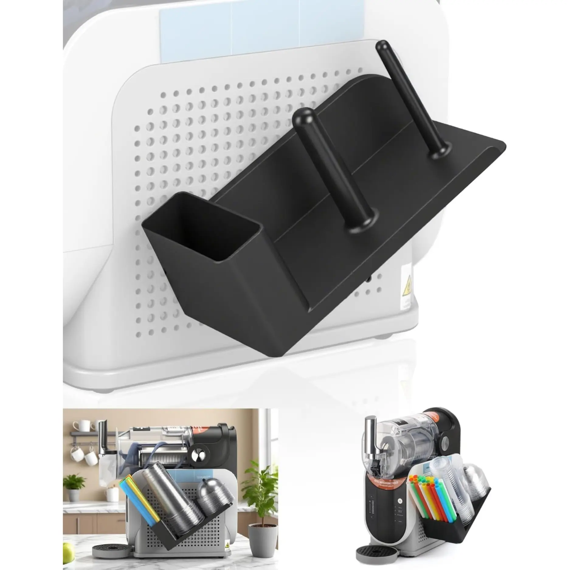 Cup Organizer Holder for Ninja Slushie Machine FS301 & FS300, 3-in-1 Side-Mounted Storage for Cups, Lids & Straws, Slushie Machine Accessories