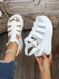 Comfortable Thick Sole Wedge Sandals (35-43), Wide Fit, Adjustable Ankle Strap, Breathable Laces, Non-Slip Sole, Summer Footwear