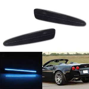 2PCS Smoked Lens Ice Blue LED Rear Bumper Side Marker Lights For Chevy Corvette C6 2005 2006 2007 2008 2009 2010 2011 2012 2013 Replace OEM 10440721, 10440722, GM2551196, 10316651