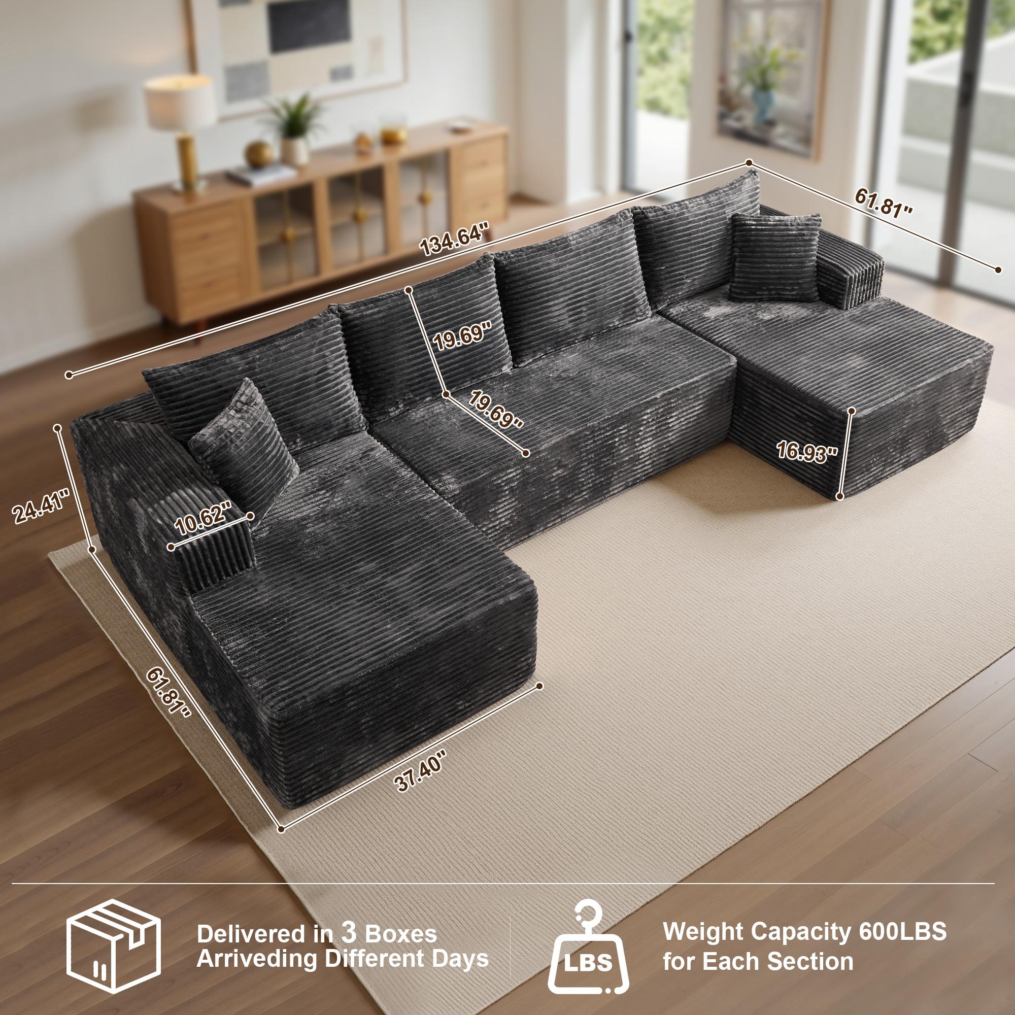 CAODOC 108“ Cloud Modular Sectional Couch with 1 Ottoman,Modern Minimalist Upholstered Couches, Comfort L Shaped Sofa for Living Room,Deep Seat Corner Couch,Free Combination,No Assembly Required