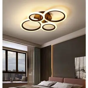 Modern bedroom ceiling light, black/white, 4-ring minimalist ceiling light, suitable for room lighting, light luxury creative circular living room light, Indoor Room Lights