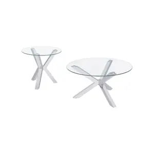 Kenzie 2-piece Round Coffee and End Table Set Chrome