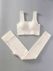 2 Pieces Women's Solid Scoop Neck Crop Tank Top & High Waist Leggings Tracksuit Set, High Waisted Athletic, Sweatsuits, Sportswear Set, Breathable Outfits for Yoga Gym Workout Sets, Activewear, Training Clothes