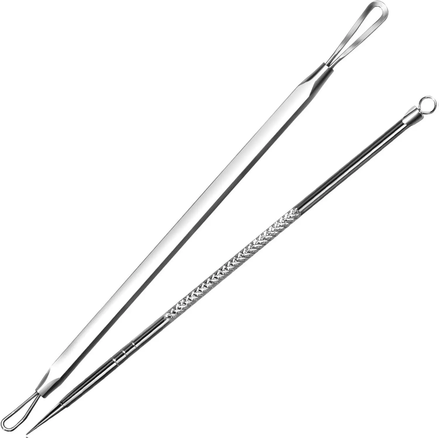 Pimple Extractor Acne Treatment Tool Surgical Grade Blackhead Comedone Removal 2-in-1 Popper Tool for Face Nose Blackhead Extractor Tool Silver
