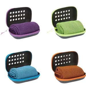 Cooling Towel for Sports EVA Hard Case Included Quick Dry Sweat Wicking Ice Towel Soft Breathable Chilly Towel for Gym, Yoga, Running, Workout, Camping, Beach, Fitness & Outdoor Activities -RR