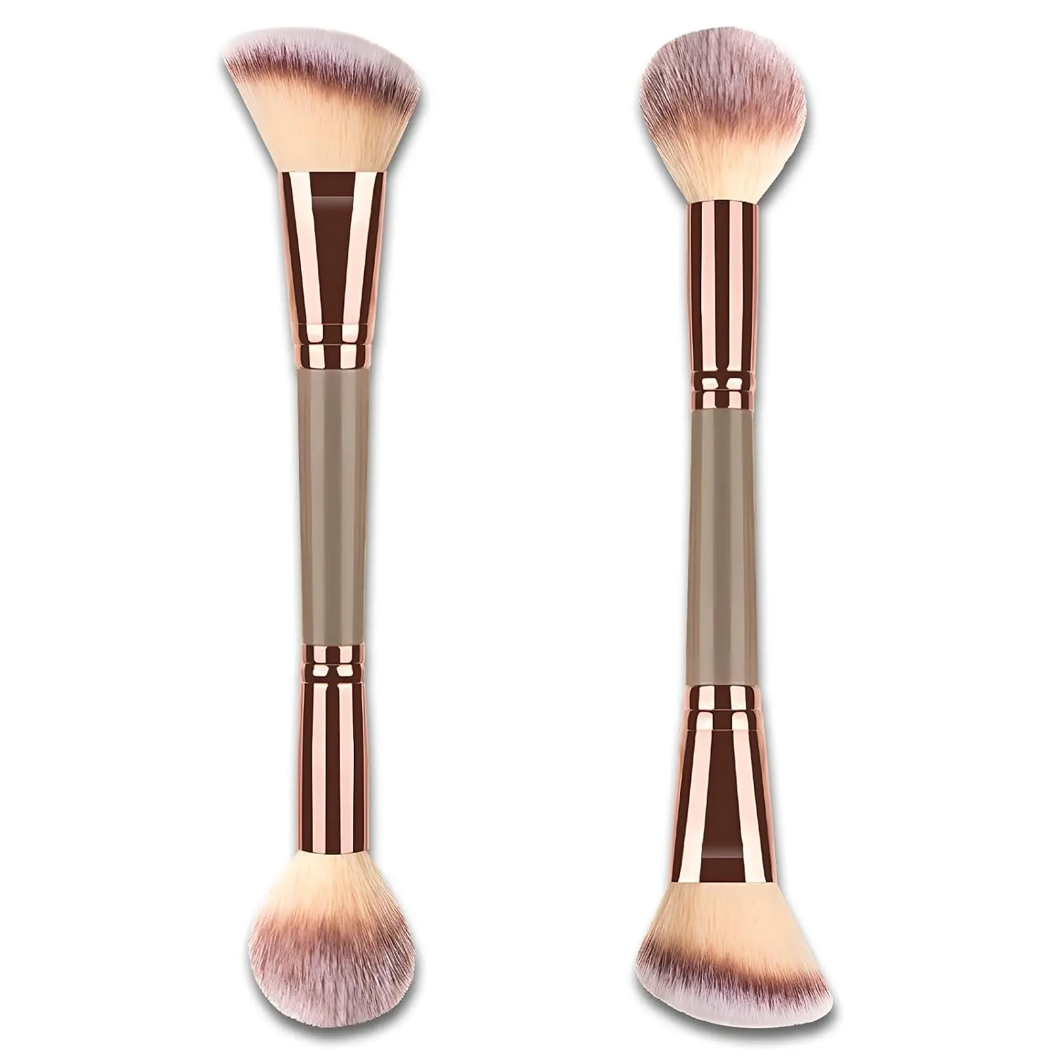 2-in-1 Dual Ended Face Makeup Brush 2 Pack , Soft Synthetic Bristles for Foundation Contour Blush Concealer, Beginner Friendly Travel Brush for Liquid Powder Cream, Space Saving Makeup Tool, Champagne Gold,sunscreen